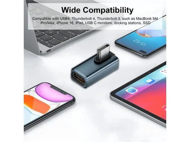 Alt view image 3 of 6 - 2-Pack Right Angle USB C Adapter, 80Gbps/240W PD/8K@60Hz, USB C Right Angle Adapter 90 Degree Type C Extender Support Thunderbolt 5/4 for iPhone 15, MacBook, Steam Deck, Switch