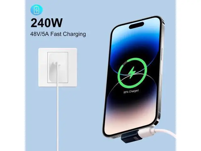 Alt view image 4 of 6 - 2-Pack Right Angle USB C Adapter, 80Gbps/240W PD/8K@60Hz, USB C Right Angle Adapter 90 Degree Type C Extender Support Thunderbolt 5/4 for iPhone 15, MacBook, Steam Deck, Switch