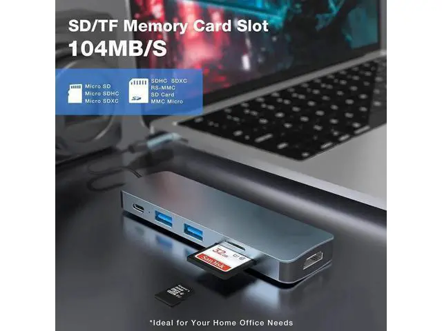 Alt view image 4 of 7 - USB C Hub, USB Hub to HDMI Multiport USB C Dongle Adapter 6 in 1 with 4K HDMI Output, USB A 3.0&2.0Ports,SD/Micro SD Card Reader,100W PD,Compatible with MacBook Pro Air and More Type C