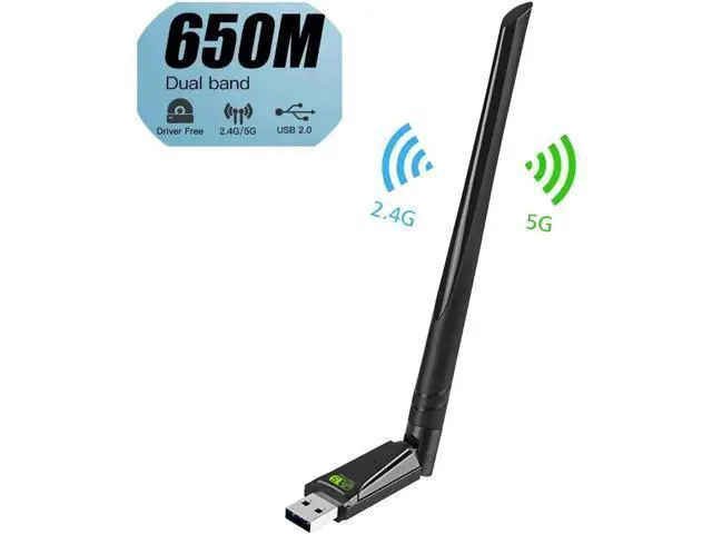 Main image of USB WiFi Wireless Adapter for PC 650Mbps, USB WiFi Dongle 802.11 ac Network Adapter with Dual Band 2.4GHz/200Mbps 5GHz/433Mbps 5dBi High Gain Antenna for Desktop Laptop Windows Vista/XP/Win7/8/10/11