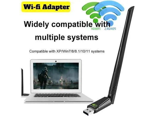 Alt view image 4 of 7 - USB WiFi Wireless Adapter for PC 650Mbps, USB WiFi Dongle 802.11 ac Network Adapter with Dual Band 2.4GHz/200Mbps 5GHz/433Mbps 5dBi High Gain Antenna for Desktop Laptop Windows Vista/XP/Win7/8/10/11