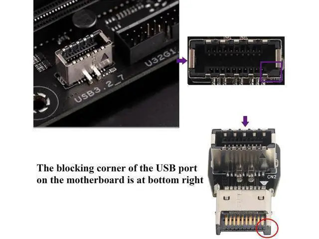 Alt view image 2 of 7 - 1Pack 90 Degree USB 3.2 Front Panel Internal Connector Down-Right Angle Type-E USB 3.1 Female to Male Front Panel Socket Adapter for Type-E Motherboard Extension Data Adapter(Type-E/Down)