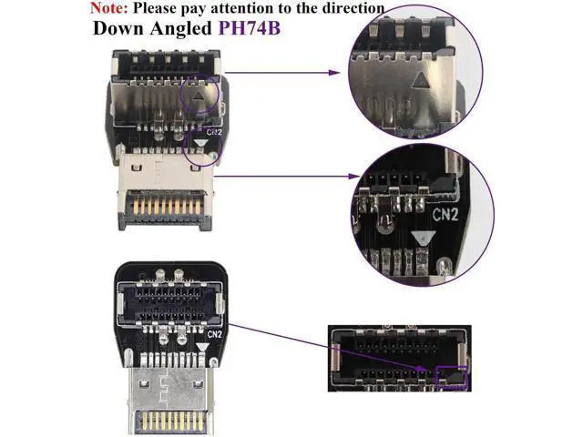 Alt view image 4 of 7 - 1Pack 90 Degree USB 3.2 Front Panel Internal Connector Down-Right Angle Type-E USB 3.1 Female to Male Front Panel Socket Adapter for Type-E Motherboard Extension Data Adapter(Type-E/Down)