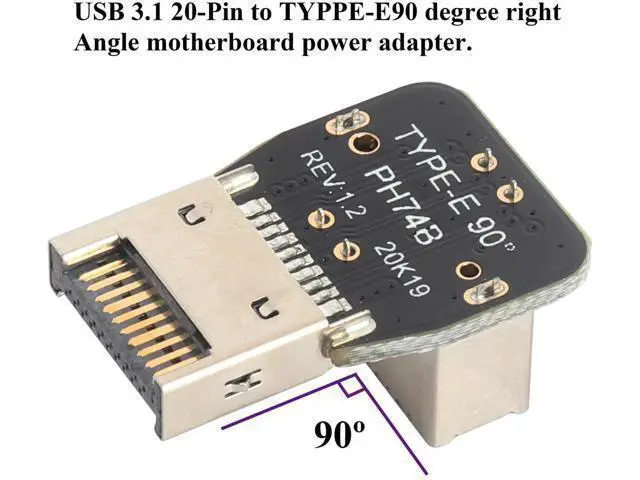Alt view image 7 of 7 - 1Pack 90 Degree USB 3.2 Front Panel Internal Connector Down-Right Angle Type-E USB 3.1 Female to Male Front Panel Socket Adapter for Type-E Motherboard Extension Data Adapter(Type-E/Down)
