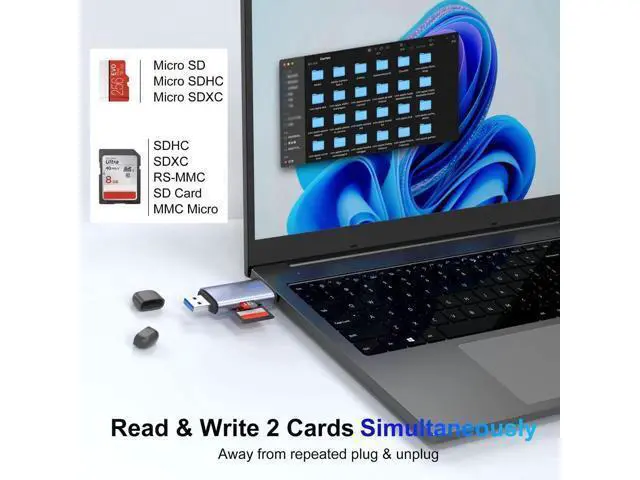 Alt view image 5 of 7 - USB 3.0 SD Card Reader, 5Gbps 2-in-1 Type-C & USB-A Dual Slot Memory Card Reader for SD/Micro SD/SDHC/SDXC/MMC/UHS-I, Compatible with iPhone 16/15, MacBook, iPad, Android, PC, Laptop, Camera