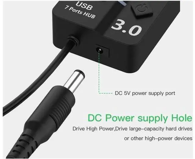 Alt view image 3 of 7 - USB Hub 3.0 Powered, USB Extender 7-Port Data USB Hub with Power Adapter, USB Splitter with On/Off Switches for MacBook, Mac Pro/Mini, iMac, Surface Pro Laptop/PC