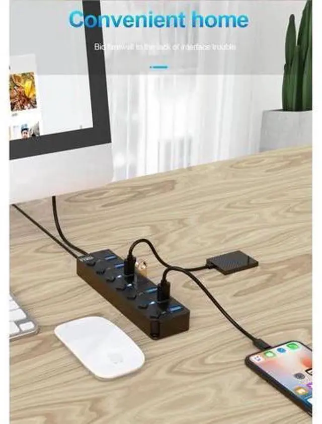 Alt view image 4 of 7 - USB Hub 3.0 Powered, USB Extender 7-Port Data USB Hub with Power Adapter, USB Splitter with On/Off Switches for MacBook, Mac Pro/Mini, iMac, Surface Pro Laptop/PC