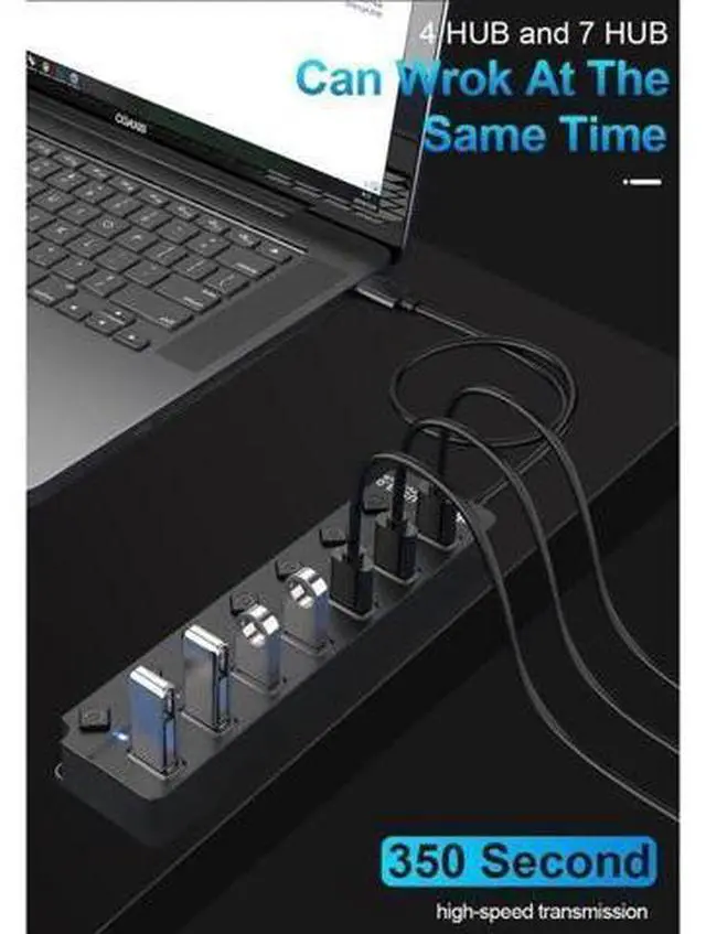 Alt view image 5 of 7 - USB Hub 3.0 Powered, USB Extender 7-Port Data USB Hub with Power Adapter, USB Splitter with On/Off Switches for MacBook, Mac Pro/Mini, iMac, Surface Pro Laptop/PC