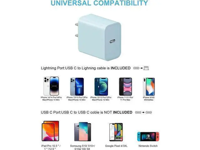 Alt view image 3 of 6 - iPhone 14 13 12 Fast Charger 20W PD USB C Wall Charger with 6FT Fast Charging Cable for iPhone 14/14 Pro/14 Pro Max/14 Plus/13/12/11/Pro/Pro Max/Mini/Xs Max/X iPad - Blue