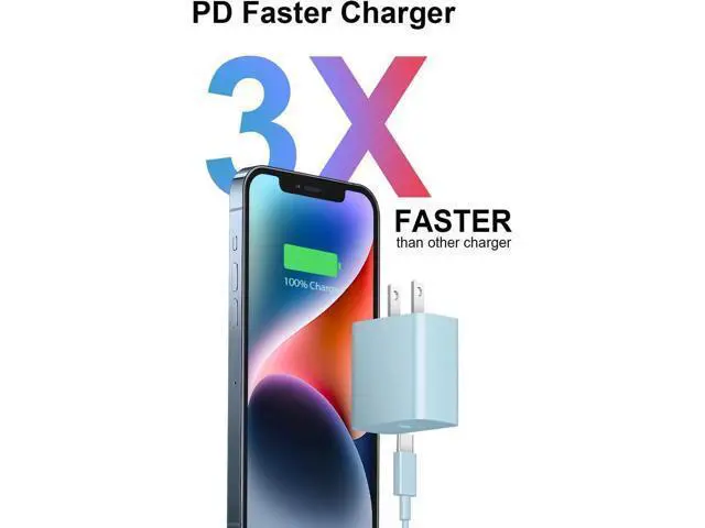 Alt view image 6 of 6 - iPhone 14 13 12 Fast Charger 20W PD USB C Wall Charger with 6FT Fast Charging Cable for iPhone 14/14 Pro/14 Pro Max/14 Plus/13/12/11/Pro/Pro Max/Mini/Xs Max/X iPad - Blue