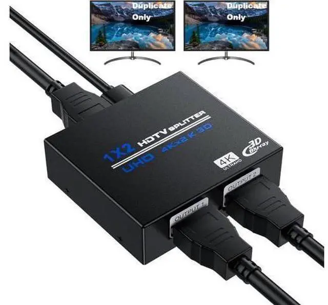 Main image of HDMI Splitter 1 in 2 Out 4K, 1x2 Powered HDMI Multi-Port Adapter for Dual Monitor, Support 4K UltraHD 3D HDR, Duplicate/Mirror Screens, Ideal for Xbox Ps5 Ps4 Ps3 Fire Stick Blu-Ray Player HDTV