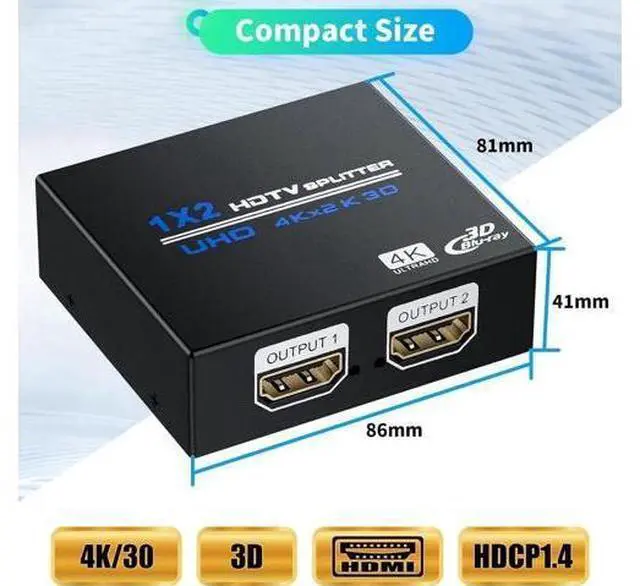 Alt view image 7 of 7 - HDMI Splitter 1 in 2 Out 4K, 1x2 Powered HDMI Multi-Port Adapter for Dual Monitor, Support 4K UltraHD 3D HDR, Duplicate/Mirror Screens, Ideal for Xbox Ps5 Ps4 Ps3 Fire Stick Blu-Ray Player HDTV
