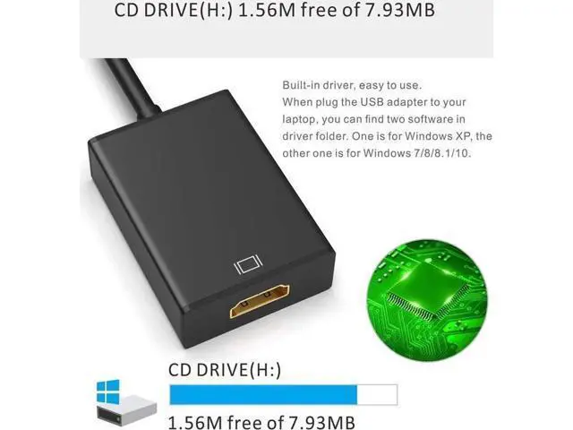 Alt view image 4 of 7 - USB to HDMI Adapter USB 3.0/2.0 to HDMI 1080P/60Hz Multi-Display Graphics Converter Cable with Video Audio for Laptop PC Monitor Projector HDTV Compatible with Windows (Not Support Linux Vista)