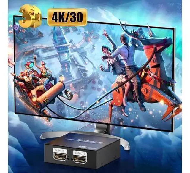 Alt view image 6 of 7 - HDMI Splitter 1 in 2 Out 4K, 1x2 Powered HDMI Multi-Port Adapter for Dual Monitor, Support 4K UltraHD 3D HDR, Duplicate/Mirror Screens, Ideal for Xbox Ps5 Ps4 Ps3 Fire Stick Blu-Ray Player HDTV