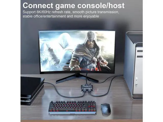 Alt view image 4 of 7 - HDMI switcher hdmi Splitter 2 in 1 Out/1 in 2 Out Ultra 8K HD Bi-Directional Switch 8K@60Hz 4K@120Hz High Speed 48Gbps Switch 8K hdmi Splitter ps5 Support Xbox X PS5