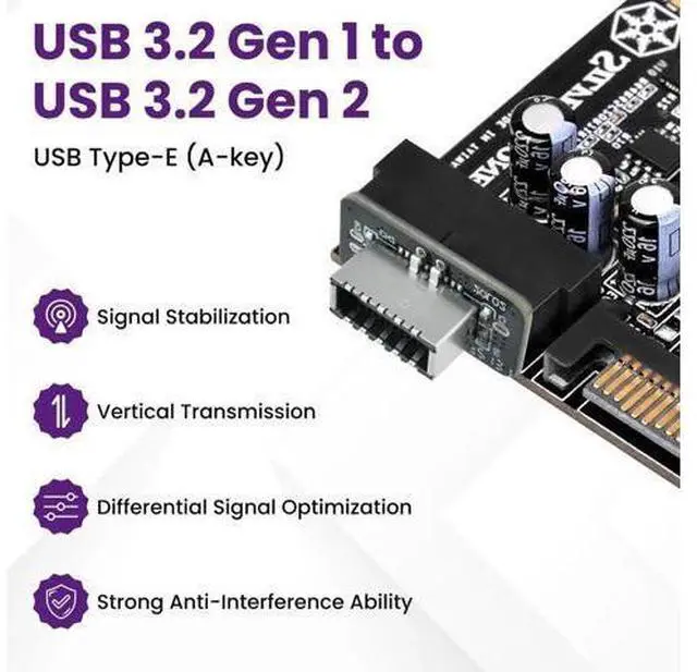 Alt view image 7 of 7 - USB 3.2 Gen 1 to USB 3.2 Gen 2 Header Adapter, Motherboard 19Pin to Type-E Header Converter, Front Panel Adapter for Type C Motherboard (Vertical Type)