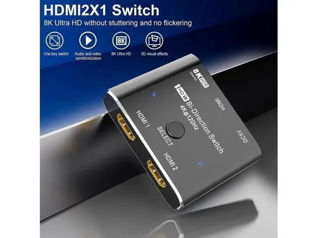 Alt view image 6 of 7 - HDMI switcher hdmi Splitter 2 in 1 Out/1 in 2 Out Ultra 8K HD Bi-Directional Switch 8K@60Hz 4K@120Hz High Speed 48Gbps Switch 8K hdmi Splitter ps5 Support Xbox X PS5