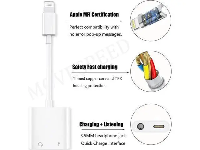 Alt view image 2 of 7 - 2 Pack Mfi Certified Lightning to 3.5 mm Headphone Jack Adapter for iphone Dongle Aux Cord 2 in 1 Charger and Aux Audio Splitter Adapter Compatible with iphone 14 13 12 11 X