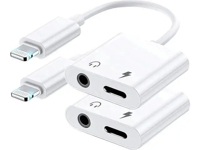 Main image of 2 Pack Mfi Certified Lightning to 3.5 mm Headphone Jack Adapter for iphone Dongle Aux Cord 2 in 1 Charger and Aux Audio Splitter Adapter Compatible with iphone 14 13 12 11 X