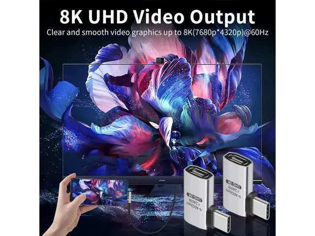 Alt view image 5 of 7 - 240W Right Angle USB-C Adapter, 40Gbps USB C 90 Degree Adapter Male to Female with 8K@60Hz Video Compatible for Thunderbolt 3/4, Switch, MacBookPro/Air, ipad and More Type C Devices (1 Pack)