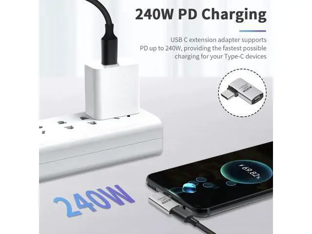 Alt view image 7 of 7 - 240W Right Angle USB-C Adapter, 40Gbps USB C 90 Degree Adapter Male to Female with 8K@60Hz Video Compatible for Thunderbolt 3/4, Switch, MacBookPro/Air, ipad and More Type C Devices (1 Pack)
