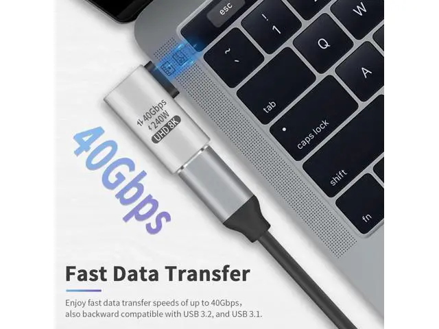 Alt view image 6 of 7 - 240W Right Angle USB-C Adapter, 40Gbps USB C 90 Degree Adapter Male to Female with 8K@60Hz Video Compatible for Thunderbolt 3/4, Switch, MacBookPro/Air, ipad and More Type C Devices (1 Pack)