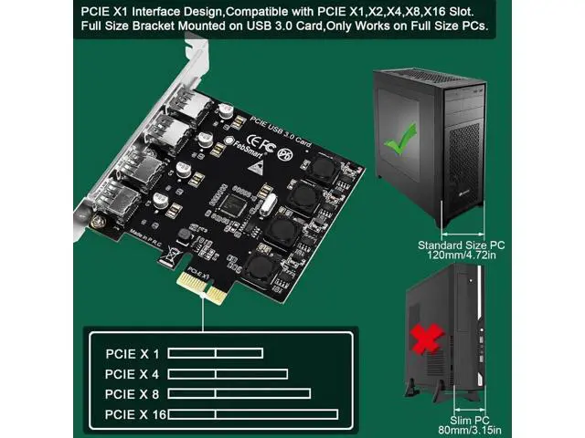 Alt view image 6 of 7 - PCIe to USB 3.0 4X USB-APorts Expansion Card,PCI Express Internal USB 3 Hub Converter for Desktop PCS Riser Card