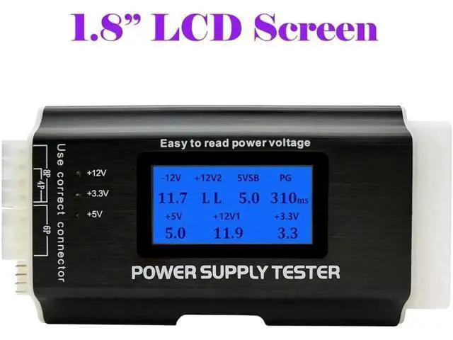 Alt view image 3 of 6 - Computer PC Power Supply Tester, ATX / ITX / IDE / HDD / SATA / BYI Connectors Power Supply Tester, 1.8'' LCD Screen (Aluminum Alloy Enclosure) PC LCD Power Supply Tester 20/24 pin 4 SATA HDD Testers