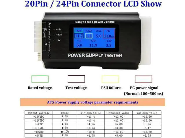 Alt view image 4 of 6 - Computer PC Power Supply Tester, ATX / ITX / IDE / HDD / SATA / BYI Connectors Power Supply Tester, 1.8'' LCD Screen (Aluminum Alloy Enclosure) PC LCD Power Supply Tester 20/24 pin 4 SATA HDD Testers