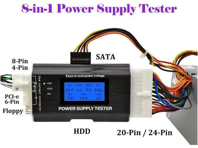 Alt view image 6 of 6 - Computer PC Power Supply Tester, ATX / ITX / IDE / HDD / SATA / BYI Connectors Power Supply Tester, 1.8'' LCD Screen (Aluminum Alloy Enclosure) PC LCD Power Supply Tester 20/24 pin 4 SATA HDD Testers