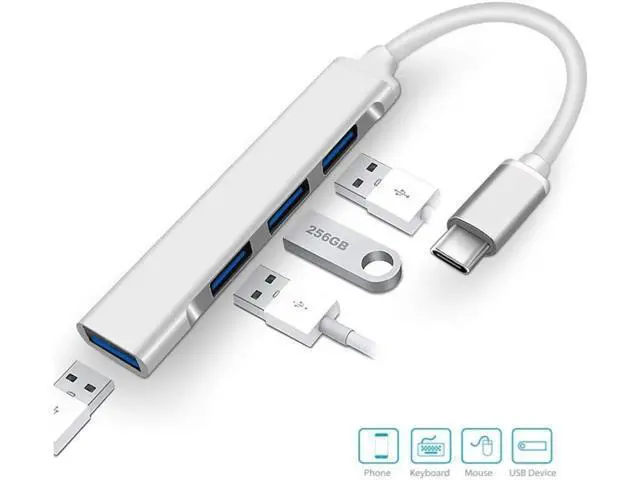 Alt view image 2 of 7 - 4-Port USB-C Hub, Ultra-Slim Data USB-C Type-C to 4 X USB 3.0 Hub Adapter for MacBook, Mac Pro, Mac mini, iMac, Surface Pro, XPS, PC, Flash Drive, Mobile HDD-Silver