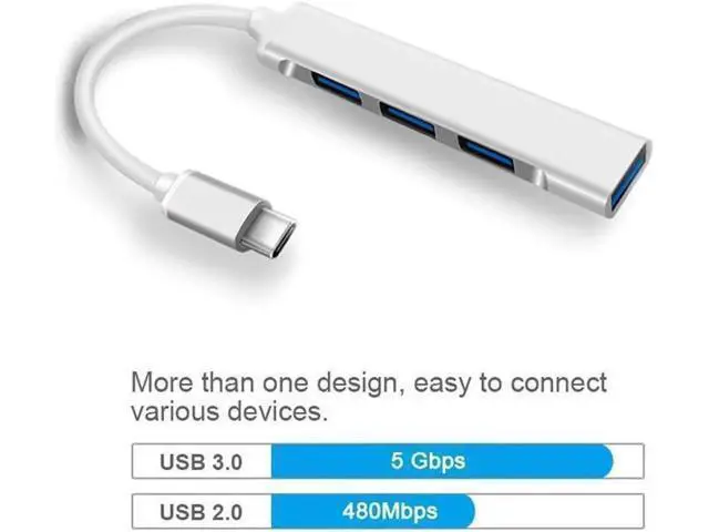 Alt view image 3 of 7 - 4-Port USB-C Hub, Ultra-Slim Data USB-C Type-C to 4 X USB 3.0 Hub Adapter for MacBook, Mac Pro, Mac mini, iMac, Surface Pro, XPS, PC, Flash Drive, Mobile HDD-Silver
