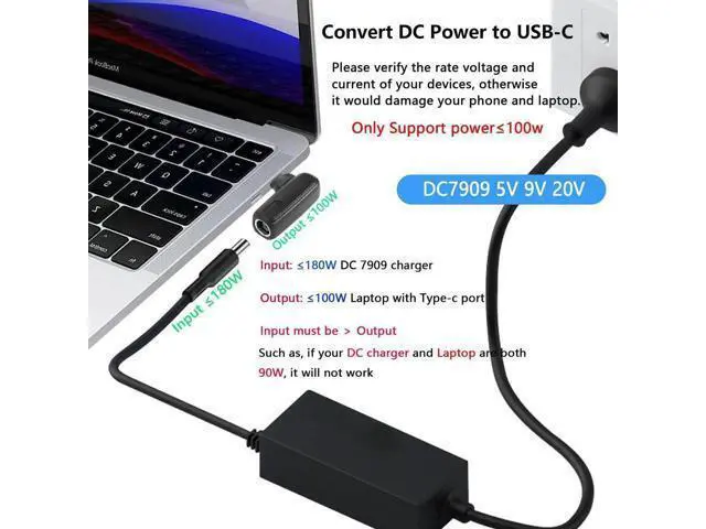 Alt view image 4 of 7 - 100W PD DC7909 to Type C Power Charging Adapter DC 7.9mm x 0.9mm Female to USB C Male Connector,Uilt-in with PD Automatic Identification Induction Chip,for Phones,Tablets,Laptops (7909 A)