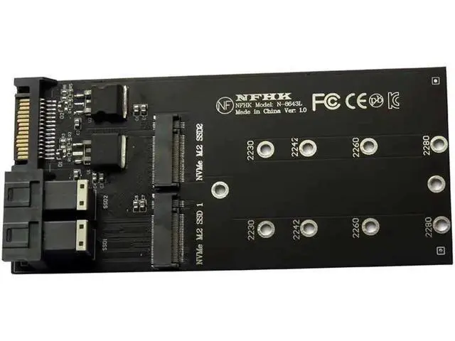 Alt view image 2 of 3 - 2 Port SFF-8643 U.2 to NVMe M.2 NGFF SSD Convert Card Adapter SFF-8643 U.2 to Dual M-Key NVME M2 NGFF SSD Adapter Riser Card