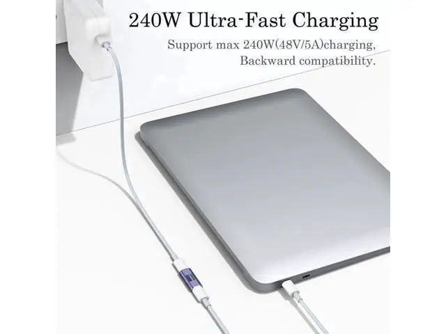 Alt view image 4 of 7 - 240W USB C Coupler (2 Pack), USB Type C Female to Female Adapter Extender Compatible with Thunderbolt 4/3 Support up to 240W Charging, 40Gbps Data Transfer and 8K@60Hz Video
