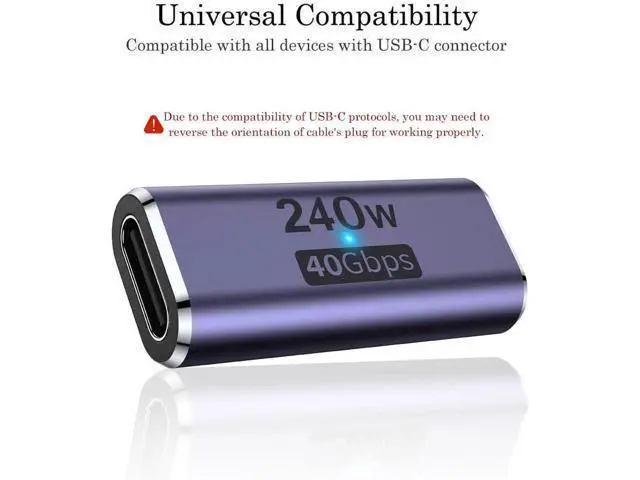 Alt view image 6 of 7 - 240W USB C Coupler (2 Pack), USB Type C Female to Female Adapter Extender Compatible with Thunderbolt 4/3 Support up to 240W Charging, 40Gbps Data Transfer and 8K@60Hz Video