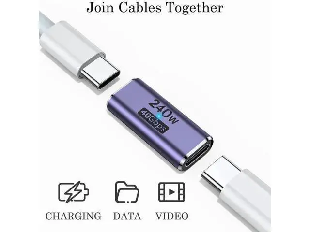 Alt view image 7 of 7 - 240W USB C Coupler (2 Pack), USB Type C Female to Female Adapter Extender Compatible with Thunderbolt 4/3 Support up to 240W Charging, 40Gbps Data Transfer and 8K@60Hz Video