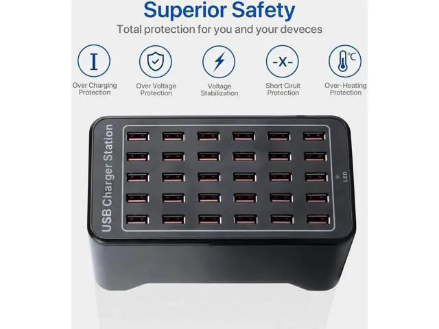 Alt view image 3 of 6 - Multiple Chargers USB Charging Station, 30-Port 150W 30A Desktop USB Charging Station for Hotels, Schools, Shops, Shopping malls and Travel - Black