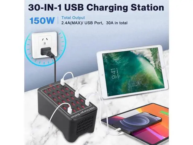 Alt view image 5 of 6 - Multiple Chargers USB Charging Station, 30-Port 150W 30A Desktop USB Charging Station for Hotels, Schools, Shops, Shopping malls and Travel - Black