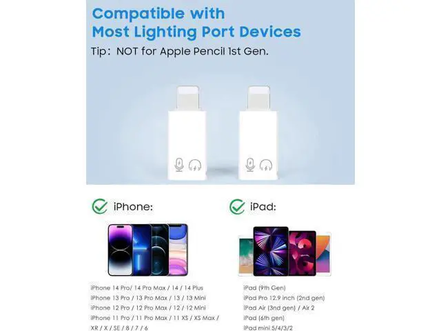 Alt view image 2 of 7 - USB C to Lightning Adapter Audio Lightning to USB C Adapter for Headphones Fits with iPhone 14/13/12/11 Pro Max/iPad/iPod/AirPods Support Charging Audio/Headphnoe and OTG Function White