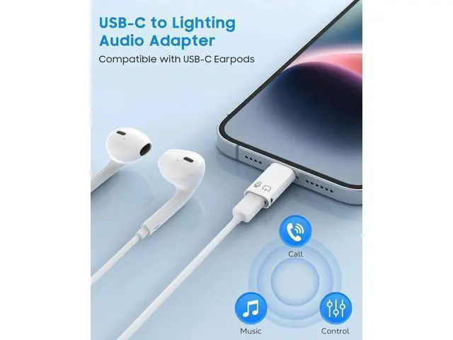 Alt view image 5 of 7 - USB C to Lightning Adapter Audio Lightning to USB C Adapter for Headphones Fits with iPhone 14/13/12/11 Pro Max/iPad/iPod/AirPods Support Charging Audio/Headphnoe and OTG Function White