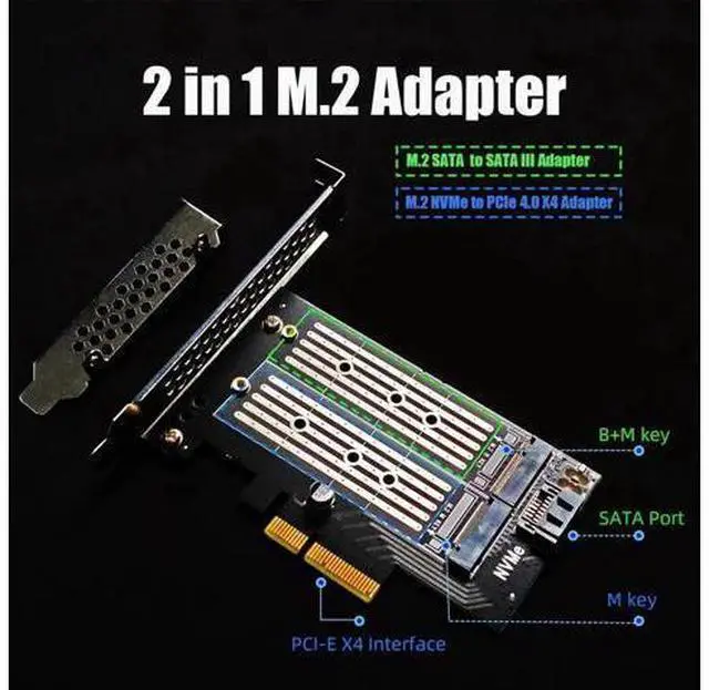 Alt view image 6 of 7 - PA12 Dual M.2 SSD PCIe X4 Adapter Without Heatsink for One M.2 NVMe SSD and One M.2 SATA SSD, Support PCIe 4.0 SSD and OS Boot from M.2 NVMe SSD
