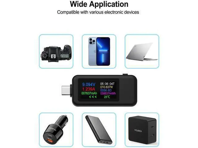 Alt view image 4 of 7 - USB C Tester Voltmeter Power Voltage and Current Tester Meter 0-5.1A 4-30V USB Power Capacity, Temperature, Working Time Volt Ammeter Detector IPS Color Display LCD Power Charger Detector