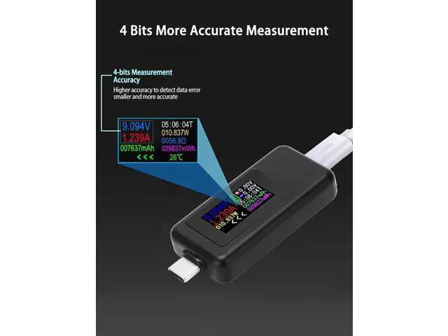 Alt view image 3 of 7 - USB C Tester Voltmeter Power Voltage and Current Tester Meter 0-5.1A 4-30V USB Power Capacity, Temperature, Working Time Volt Ammeter Detector IPS Color Display LCD Power Charger Detector