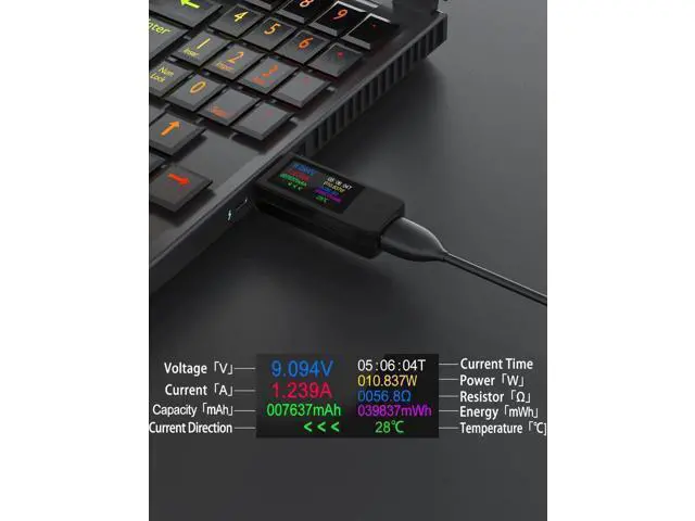 Alt view image 7 of 7 - USB C Tester Voltmeter Power Voltage and Current Tester Meter 0-5.1A 4-30V USB Power Capacity, Temperature, Working Time Volt Ammeter Detector IPS Color Display LCD Power Charger Detector