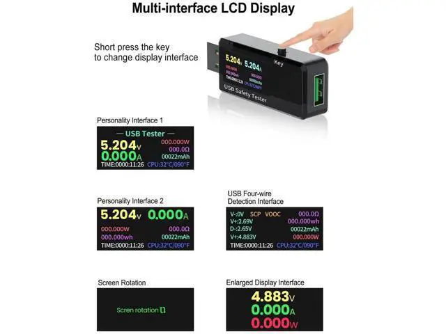 Alt view image 6 of 7 - USB 3.0 Tester Multimeter 3.7-32V 0-5.1A USB Voltage Tester USB Digital Current and Voltage Tester Meter Voltmeter Ammeter IPS Color Display Capacity Power Charger Detector