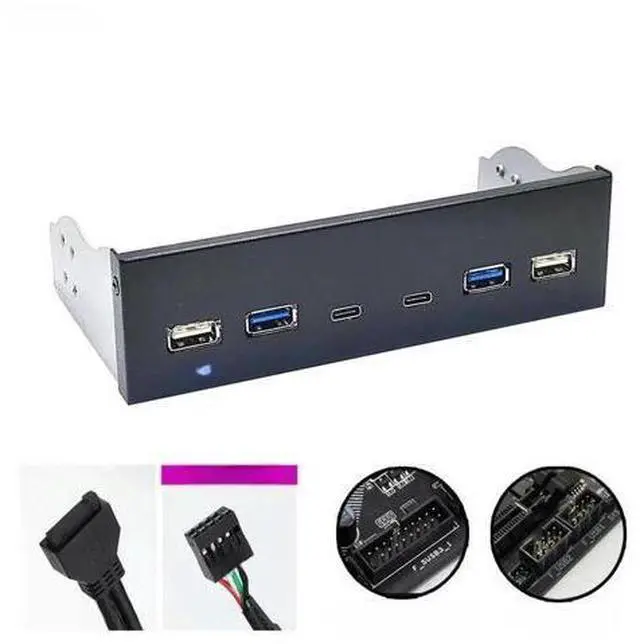 Main image of FOR USB 3.0 Front Panel for Desktop 5.25" CD-ROM Drive Bay USB3.0/3.2 19Pin USB2.0 9Pin to 2x USB Type C + 2x USB3.0 + 2x USB2.0 HUB