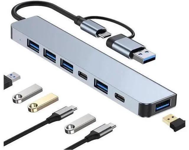 Main image of Aluminum 7 in 1 USB Hub USB C Hub with USB 3.0, Multiport USB Splitter Expand with 5 USB Port 2 USBC Ports for MacBook Pro Air, for iPad Pro Laptop, Phones and More Devices