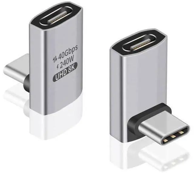 Main image of USB C 90 Degree Adapter, 40Gbps, Right Angle USB C Male to Female, Supports 8K Video for iPad, MacBook, Tablet, Phone, 2 Pack