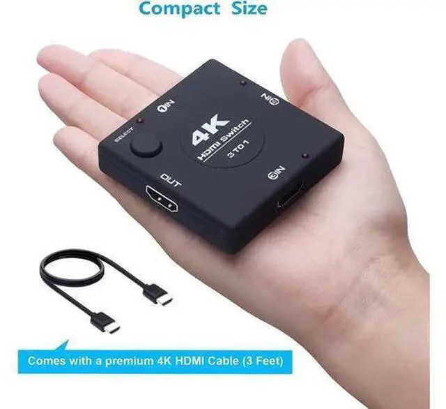Alt view image 5 of 7 - HDMI 2.0 Switch Splitter 3 Port 4K HDMI Switcher 3 in 1 Out HDMI Switches Selector Box with 3.9FT HDMI Cable Support HDCP 2.2 Support 4K@60Hz Ultra HD 3D 2160P 1080P